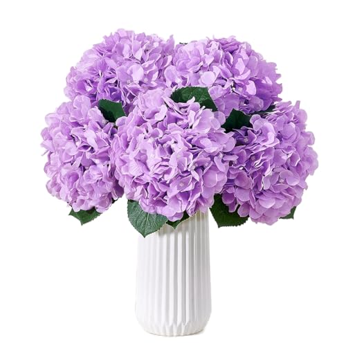 8pcs Lavender Fake Flowers Silk Hydrangea Artificial Flowers Bouquets Faux Hydrangea Stems for Home Table Centerpieces Wedding Party Decoration - color: Lavender
