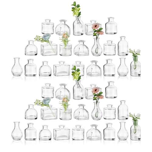 Glasseam Clear Glass Vases for Centerpieces: Mini Flower Vase Set 42Pcs Bud Vases in Bulk - Modern Small Vases for Home Room Wedding Party Dining Table Center Decor - size: 42Pcs-mini vases