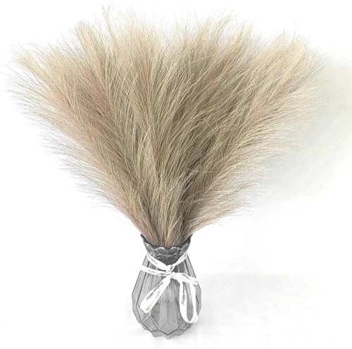 Fake Pampas Grass Plants Artificial Reeds Decoration Set of 28 Stems 18” Faux Florals Bulrush Fluffy Beige Branches for Boho Home Wedding Party Vase Fillers Christmas DIY Feathers Décor - Brown 28 Pcs - color: Pampas Grass Stems / Brown 28 Pcs