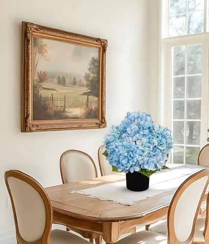 Hollyone Light Blue Hydrangea Artificial Flowers in Pots 15.7" Five-Head Faux Silk Hydranges Flower Arrangements for Indoor Home Office Kitchen Table Centerpieces Wedding Decorations - color: Light Blue, size: 5 Head Hydrangea