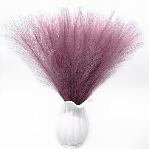 Fake Pampas Grass Plants Artificial Reeds Decoration Set of 28 Stems 18” Faux Florals Bulrush Fluffy Beige Branches for Home Wedding Party Vase Fillers Christmas DIY Feathers Décor Light Purple 28 Pcs - color: Pampas Grass Stems / Light Purple 28 Pcs