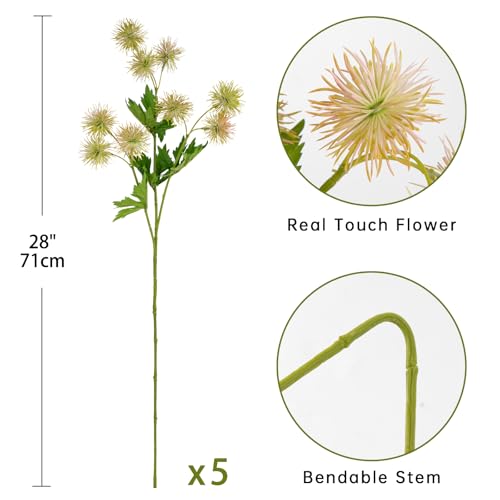 Hollyone 9 Heads Dandelion Artificial Flowers 5Pcs Faux Dandelions Flowers Bush Arrangement Bouquets Fake Ball Flower Stem for Indoor Home Decor Table Office Party Wedding Decoration Yellowish Orange - color: Yellowish Orange