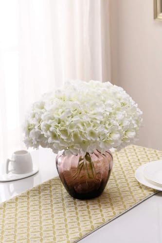Fake White Hydrangea Artificial Flowers - Faux Silk Hydrangeas Flowers Heads with Stems Real Touch for Home Wedding Party Table Decor (White,Pack of 10) - color: White