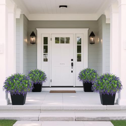 Artificial Boxwood Topiary Ball with Lavender - Set of 2 for Front Porch Decoration,Fake Bushes Potted Plants Faux Greenery Tree UV Resistant for Outdoor Indoor Garden Farmhouse Home Decor (Purple)