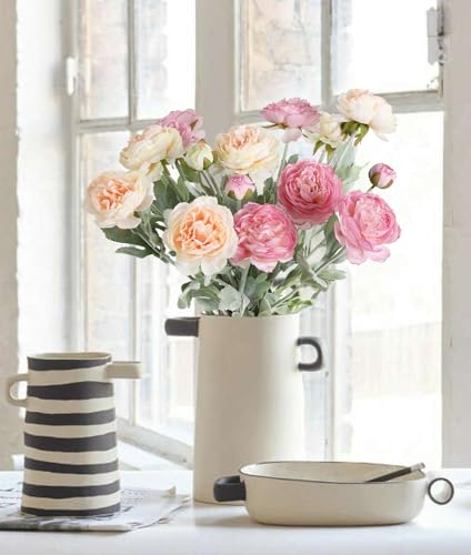 IPOPU Artificial Peonies 6pcs Ranunculus Silk Flowers 18Heads Pink Flowers Combo Champagne Fake Flowers 20.47" Faux Floral Arrangements Wedding Decorations for Home Kitchen (Champagne&Pink) - color: Champagne Pink