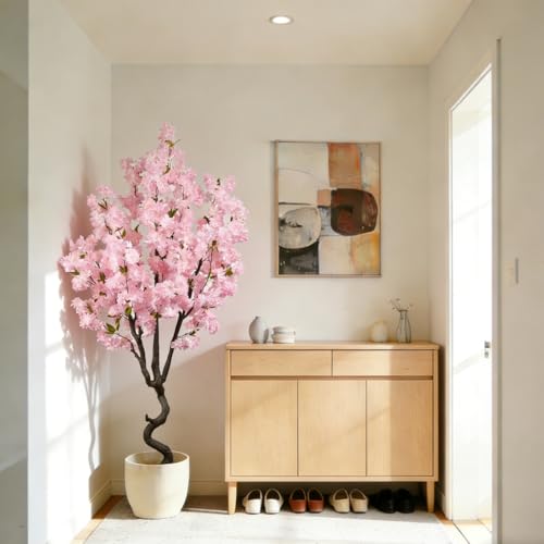 BINCUE Artificial Pink Cherry Blossom Tree Fake Tree Cherry Blossom Decor Fake Flowers Faux Flowering Tree Pink Flowers Floral Artificial Plants for Indoors Outdoors Room Home Decor Gift 6FT - color: Pink-01ap