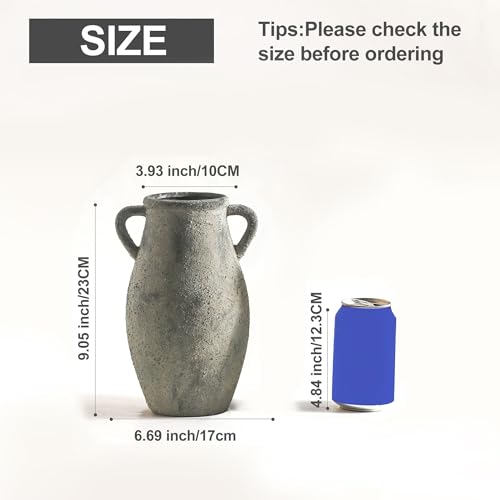 Ceramic Rustic Vase with Handle,11.3 inch Vintage Vase for Home Decor - Tall Farmhouse Flower Vase with 2 Handles, Living Room Entryway Table Centerpiece Decor - color: 102-3-11.3in