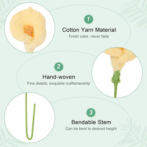 M METERXITY 6-Pack Crochet Flowers, Knitted Artificial Wool Calla Lily for Mother's Day/Wedding/Birthday/DIY Decor, Handmade Knitted Flowers [White, Pink, Yellow] - color: White, Pink, Yellow