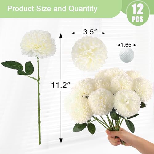 Hananona 12 Pcs Artificial Chrysanthemums Flowers Ball Flower, Fake Mums Flowers White Silk Flowers for Spring Home Decor Indoor Floral Arrangement Table Centerpiece (12, White) - color: White