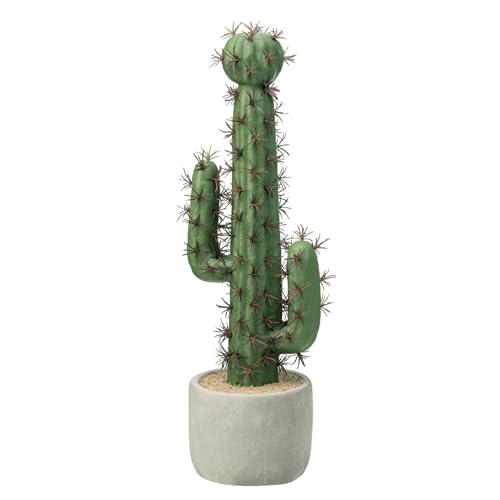 MyGift 16 Inch Artificial Fake Cactus Saguaro Plant in Cement Planter Pot, Southwest Decor Indoor Faux House Plant