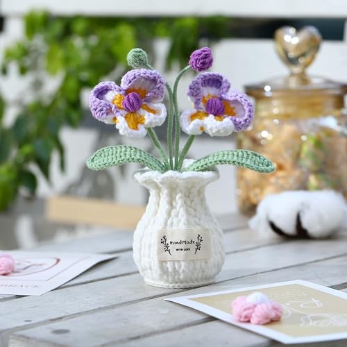 Orchid Crochet Flower Pot Purple Handmade Knitted Phalaenopsis Desk Decor for Home Office - color: B-phalaenopsis-healing Purple