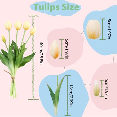 15 Pcs Off White Artificial Tulips Fake Flowers, Premium Latex Lifelike Texture, UV Resistant Waterproof Faux Tulip Bouquets with Snap-on Petals for Outdoor, Home, Wedding Decor - color: Cream