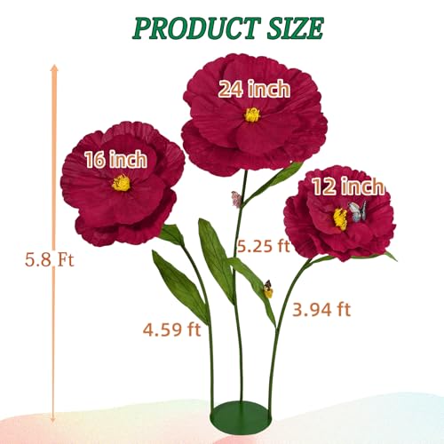 5.8 Ft Giant Artificial Flowers, Large Paper Poppy Flowers Decoration for Wedding, Hotel, Office, Window Display and Home Farmhouse Decor (Wine) - color: Wine