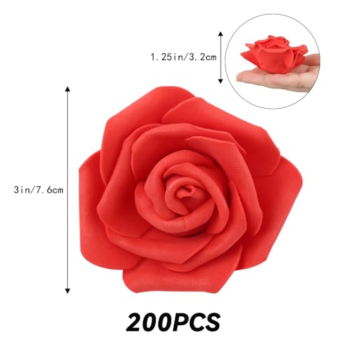 200pcs Artificial Red Foam Rose Flower Head, 3-Inch Fake Flower Heads Stemless Flowers for DIY Crafts,Wedding Bouquets Centerpieces Arrangements Party Baby Shower Home Decor (Red) - color: Coral Red, size: 200PCS