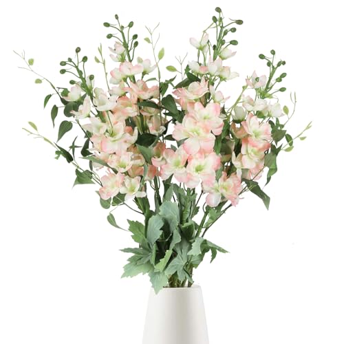8PCS Pink Artificial Delphinium Flowers with Clematis Greenery Long Stem Artificial Flowers for Tall Vase for Home Wedding Floral Arrangement Centerpiece Table Decor (Flesh Pink) - color: Flesh Pink