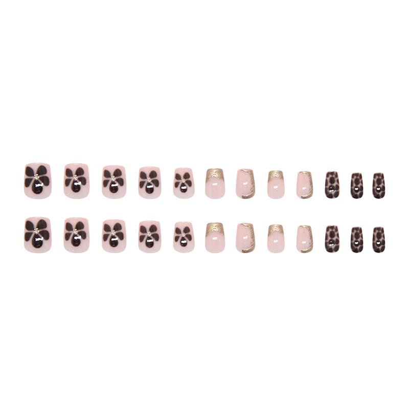 Fall Press on Nails Brown Flower Fake Nails French Tip False Nails with Gold French Designs Autumn Square Glue on Nails Thanksgiving Stick on Nail Cute Acrylic Nail Full Cover Glossy Artificial