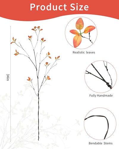 DuHouse 34" 5Pcs Artificial Ficus Branches Artificial Fall Greenery Stems Branches for Vase Filler Home Decor Table Centerpieces Garden Decoration(Orange) - color: Orange, size: 34"