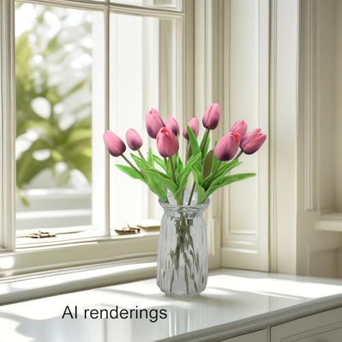 Artificial Flowers 10 Heads Mini Real Touch Artificial Tulip for Home Wedding Party Centerpiece Decoration (Dark Berry Pink) - color: Dark Berry Pink