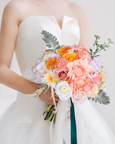 Kisflower Champagne Artificial Flowers Combo Cake Flowers Decorations Fake Peony Silk Roses Gift Box for DIY Wedding Bridal Bouquet Centerpieces Arrangements Party Holiday Decor (Champagne&Pink) - color: Champagne&pink