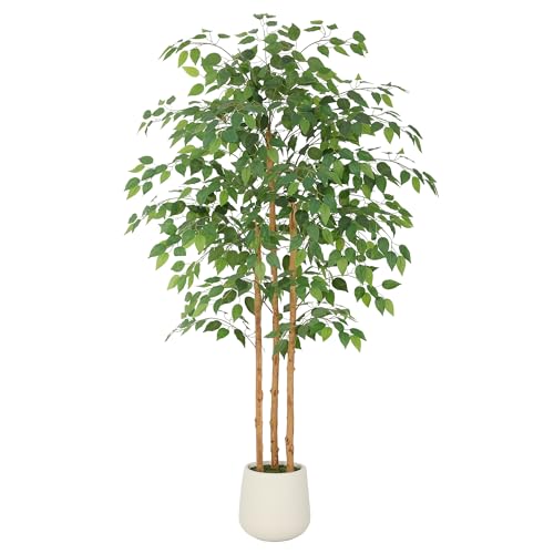 Nafresh Multi-Real Wood Trunks Ficus Tree Artificial with White Planter, 5ft(60in) Realistic Texture Potted Faux Ficus Tree, Fake Trees Indoor for Home Office Living Room Bedroom Porch Decor - size: 5ft 1in