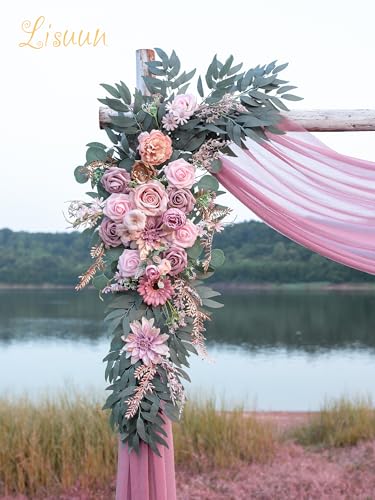 Lisuun Wedding Arch Flowers, Artificial Flowers for Decoration, Large Flower Swag for Boho Styles Wedding Ceremony Floral Decor - Pack of 2 - color: Dust Pink