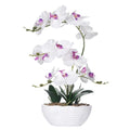 19" H Phalaenopsis Faux Orchid Plant Silk Orchid Centerpiece Artificial Floral Arrangement in Ceramic Pot (White) - color: White