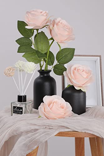 JUSMAI 50pcs Roses Artificial Flowers Pink Fake Roses Flowers with Long Stems Silk Flowers for Wedding Bouquet Centerpices Decorations Party Bridal Baby Shower Home Decor - color: Blush, size: 50PCS