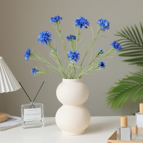 4Pcs 27.56" Blue Artificial Cornflower Stems Chrysanthemum Centaurea Cyanus Wildflowers Silk Cornflower Bunches Fake Flowers Bulk Faux Bachelor's Button for Vase Bouquet Wedding Home Party Decor - color: Blue