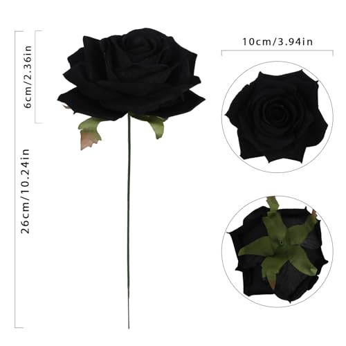 Artificial Roses 16pcs Velvet Black Roses Artificial Flowers 3.94" Fake Black Roses for Wedding Flowers Black Rose Decor for Centerpieces Home Party Decor (Black) - color: 3.94" Black