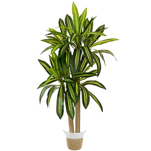 Warmplants Artificial Dracaena Tree, 5ft Tall Fake Dracaena Plant with Basket, Indoor Outdoor Faux Topiary Yucca Trees for Office Home Living Room Porch Patio Décor - color: Dracaena, size: 5ft