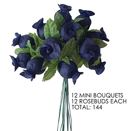 GiftWrap Etc. Navy Blue Artificial Silk Flower Roses - 12 Mini Bouquets of 12 Rosebuds, 144 Rosebuds Total, 4th of July, America 250, Wedding, Reception, Anniversary, Favors, Wreath, Bridal Shower - color: Navy Blue
