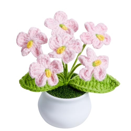 Crochet Flowers Cute Light Pink Handmade Knitted Potted Flower Gifts for Women Teacher Coworkers Birthday Anniversary Valentines Decorationsfor Car Dashboard Home Room Office Desk Plants Decor - color: Light Pink