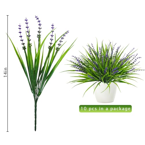 10 Pcs Artificial Plants Outdoor, UV Resistant Fake Outdoor Flowers Plants Faux Plastic Monkey Grass for Outside Front Porch Garden Window Box Home Office Planters Desk Decor (Purple) - color: Purple, size: 10pcs