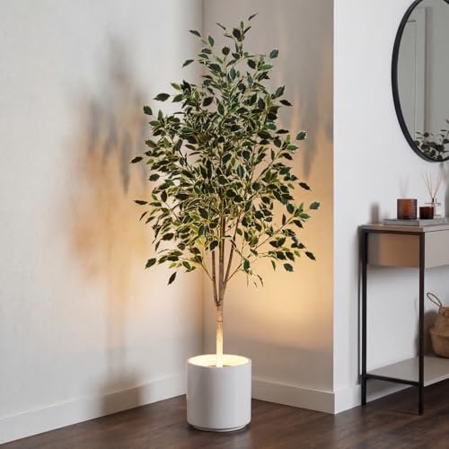 Daifunli 5ft Artificial Ficus Tree Faux Realistic Plants with Silk Leaves and Texture Trunks Fake Ficus Tree for Home Decor Indoor Office Living Room Porch Outdoor Housewarming Gift - style: Ficus