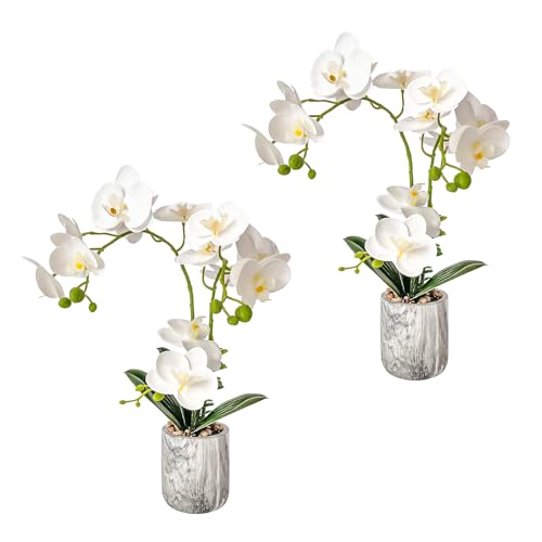 White Fake Orchids Flowers in Pot Bendable Faux Orchids Artificial Flowers Washable Silk Orchid Phalaenopsis Decor for Home Wedding Table Centerpiece Bathroom Office - color: 2 Pots White