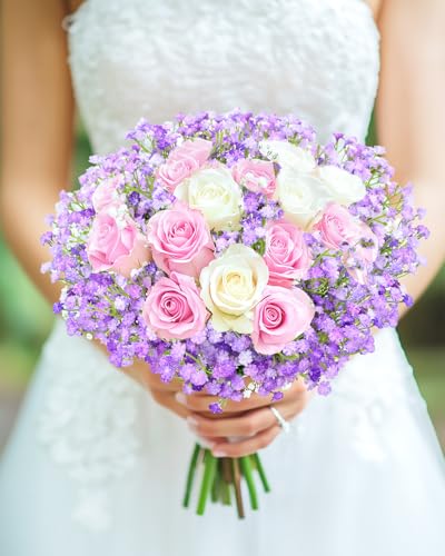 48Pcs Babys Breath Artificial Flowers, Fake Baby Breath Flowers Artificial Bulk Faux Gypsophila Real Touch Flowers for Wedding DIY Bouquet Floral Arrangement Party Home Garden Decor, Purple - color: Purple, size: 48PCS