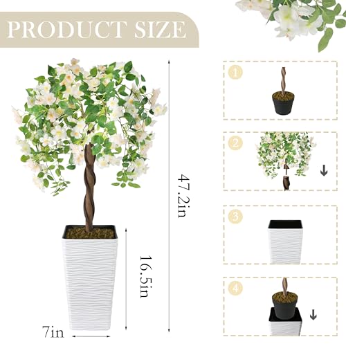 Artificial Cherry Blossom Tree 4FT, Fake Floral Tree with White Planter, Decorative Topiary Plant, for Home Porch Decor in/Outdoor - color: White, size: 4ft