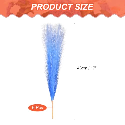 PATIKIL 17 Inch Faux Pampas Grass, 6 Pcs Boho Decor for Home Decoration Artificial Tall Fluffy Stems for Wedding Flower Party Vase Arrangement Centerpieces, Gradient Peacock Blue - color: Peacock Blue