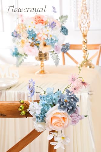 Floweroyal Artificial Flowers Combo Fairy Blue Flowers Mix Silk Flowers Fake Roses with Stems for DIY Wedding Bridal Bouquets, Baby Shower, Floral Arrangement, Table Centerpieces, Home Decorations. - color: Fairy Blue&pink