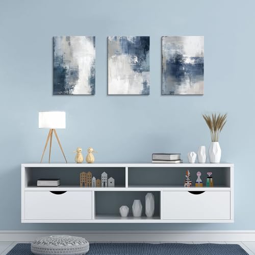 WENGTIAO 3 Pcs Navy Blue Abstract Canvas Wall Art Prints Modern Minimalist Blue Gray Artwork for Walls Framed White Neutral Poster Paintings Decor for Living Room Bedroom Bathroom Office 20x28x3Pcs - color: Abstract-blue, size: 20"x28"x3Pcs