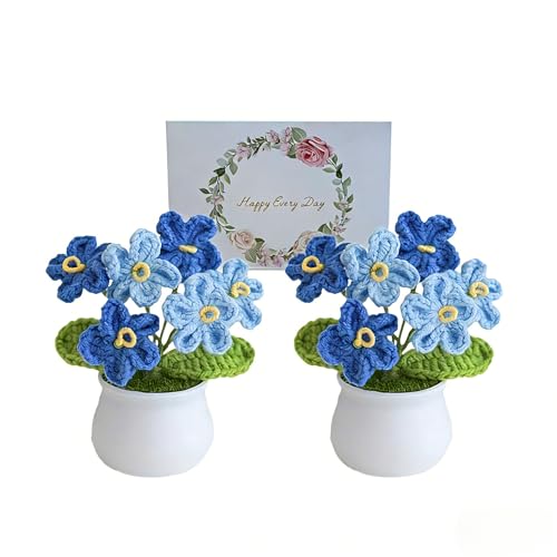 Handmade Forget Me Not Potted - Crochet Myosotis Flowers, Valentines Day Artificial Flower Gift for Women, Cute Crochet Flower Decor for Home Office Desk (DFM-GBLUE) - color: Dfm-gblue