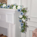 Giegxin 1 Pack 6 ft Artificial Flower Garland with Dahlias and Eucalyptus Blue White Flower Fake Wisteria Vines Summer Greenery Garland for Wedding Mantle Porch Stair Table Indoor Decor - style: Dahlias