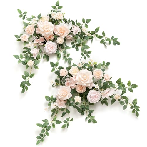 Ling's moment 2PCS Blush Cream Artificial Floral Swags Wedding Arch Flowers Rose Garland Centerpieces Greenery Arrangements for Sweetheart/Head Table Easel Wall Entryway Board Backdrop - color: Pk-blush & Cream