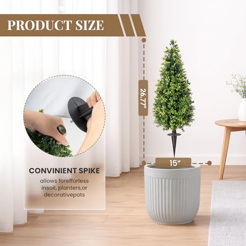 2 Pack Artificial Boxwood Topiary Trees with Ground Spike, 2FT UV Resistant Fake Shrubs Plants, Fake Evergreen Artificial Plant Brush for Indoor Outdoor Front Porch Garden - color: Boxwood-2