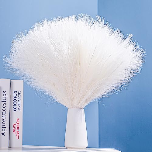 10 Stems White Pampas Grass Fluffy - 17.7" Faux Pampas Grass Decor Small Fluffy Pompas Floral Arrangement and Vase Filler for Boho Home Wedding Mothers Day Decoration - color: White