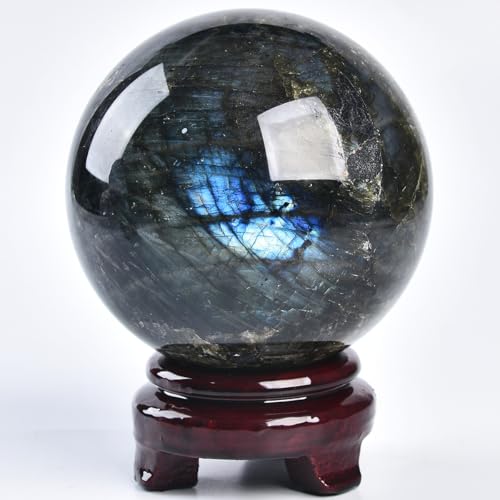 Large Labradorite Crystal Ball with Stand Natural Crystals Sphere Gemstone Ball Meditation Witchcraft Home Decor 100-110mm/3.9-4.3" - color: Labradorite, size: 3.9 - 4.3 inches