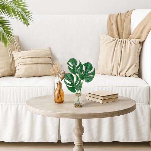 2 Pack Artificial Monstera Leaves in Glass Vase, 14" Fake Plants with Faux Water Stones, Small Faux Plants for Kitchen Bathroom Shelf Coffee Table Decor - color: Pure Green