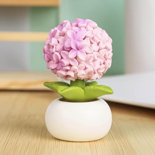 Resin Hydrangea Flower with Pot Mini Artificial Hydrangea Potted Plant Resin Figurines Flowers for Car Dashboard Bathroom Home Kitchen Rustic Table Centerpiece Shelf Decor,Pink - color: Hydrangea