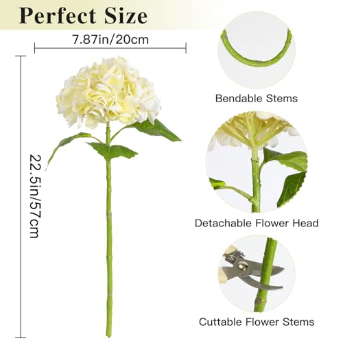 Nubry 4Pcs Beige Hydrangea Artificial Flowers, 22.5In Latex Faux Real Touch Large Hydrangea Flowers with Long Stems & Leaves for Home Office Decor Wedding Party Arrangements(Beige) - color: Beige, size: 4 Pcs