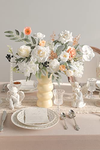 rongflower White Artificial Flowers Combo Silk Mix Fake Flowers Leaf for DIY Wedding Bouquets Centerpieces Arrangements Party Baby Shower Home Decorations - color: White Green